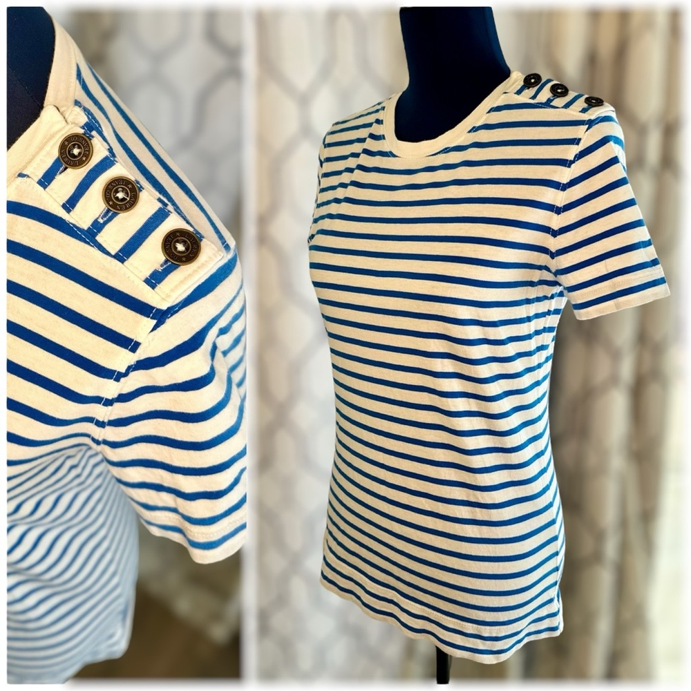 EUC LAUREN Ralph Lauren Blue & White Striped Top